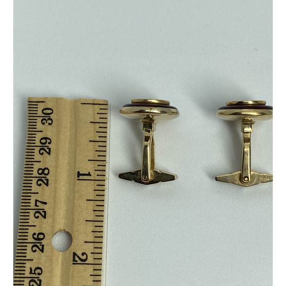 Vintage Krementz Gold Tone Red Enamel Circle Cufflinks Classic Mens Jewelry Gift - Picture 9 of 10